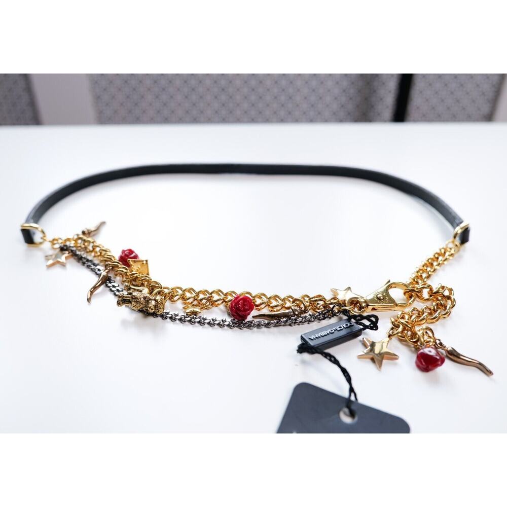 Dolce & Gabbana Vintage Gold Unique Flower Charm Leather Belt - Picture 4 of 8